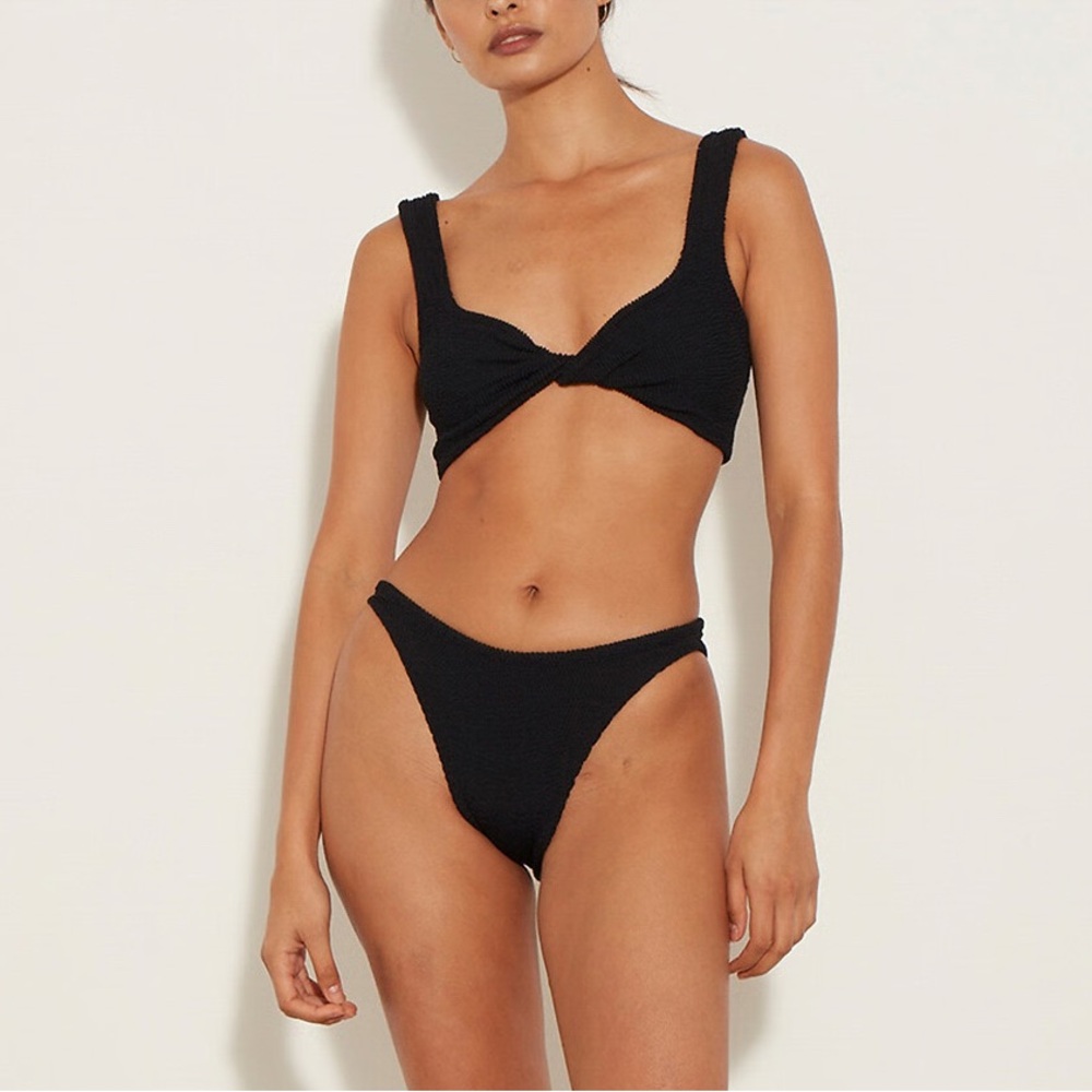 NWT HUNZA G BIKINI JUNO BLACK CRINCKLE ONE SIZE SWIMSUIT